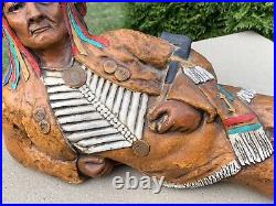 RARE VINTAGE ANTIQUE Native American Chalkware Statue Marked Year 1909