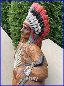 RARE VINTAGE ANTIQUE Native American Chalkware Statue Marked Year 1909