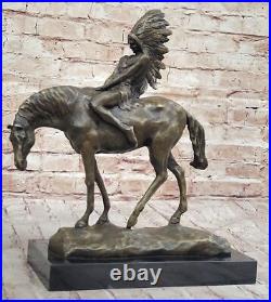 RARE VINTAGE ARMOR BRONZE NATIVE AMERICAN INDIAN WARRIOR RIDING HORSE Deal NR