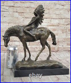 RARE VINTAGE ARMOR BRONZE NATIVE AMERICAN INDIAN WARRIOR RIDING HORSE Deal NR
