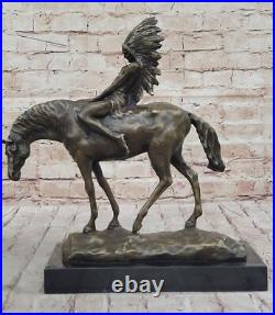 RARE VINTAGE ARMOR BRONZE NATIVE AMERICAN INDIAN WARRIOR RIDING HORSE Deal NR
