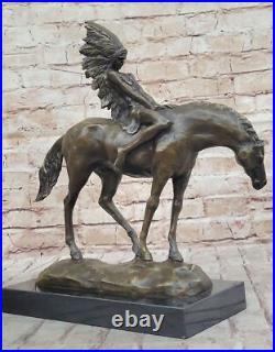 RARE VINTAGE ARMOR BRONZE NATIVE AMERICAN INDIAN WARRIOR RIDING HORSE Deal NR