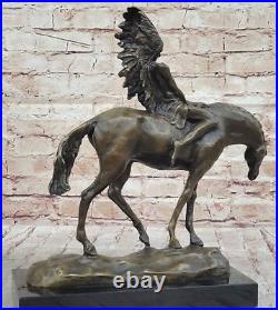 RARE VINTAGE ARMOR BRONZE NATIVE AMERICAN INDIAN WARRIOR RIDING HORSE Deal NR