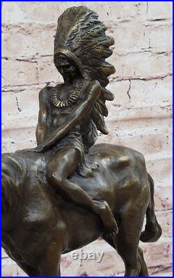 RARE VINTAGE ARMOR BRONZE NATIVE AMERICAN INDIAN WARRIOR RIDING HORSE Deal NR
