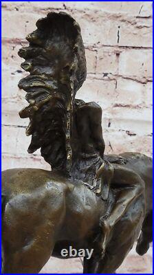 RARE VINTAGE ARMOR BRONZE NATIVE AMERICAN INDIAN WARRIOR RIDING HORSE Deal NR