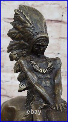RARE VINTAGE ARMOR BRONZE NATIVE AMERICAN INDIAN WARRIOR RIDING HORSE Deal NR