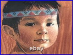 RARE VINTAGE NATIVE AMERICAN INDIAN CHILD PASTEL PAINTING By DORIS JONES