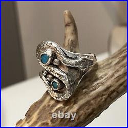 RARE? VINTAGE Native American Sterling Silver Turquoise Snake Ring Unmarked Sz11
