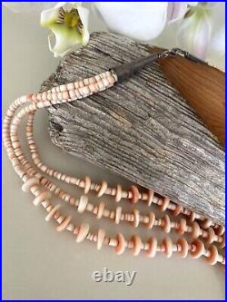 RARE VINTAGE Salmon Pink Conch Shell Heishi Multi Strand Necklace 31
