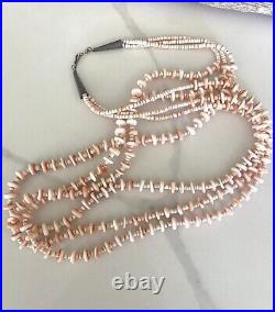 RARE VINTAGE Salmon Pink Conch Shell Heishi Multi Strand Necklace 31