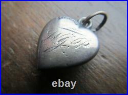RARE Victorian Antique STERLING SILVER Puffy Heart CharmNative American Indian