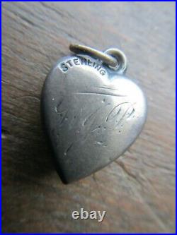 RARE Victorian Antique STERLING SILVER Puffy Heart CharmNative American Indian