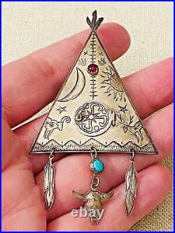 RARE Vintage 1992 Kit Carson Sterling TeePee Native American Peace Pipe Brooch