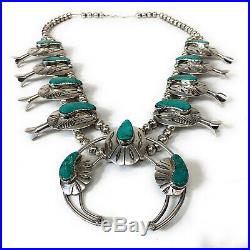 RARE! Vintage 60's Sterling Silver Carico Lake Turquoise Squash Blossom Necklace