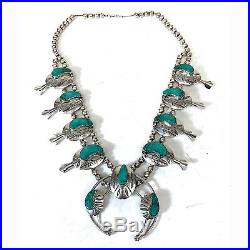 RARE! Vintage 60's Sterling Silver Carico Lake Turquoise Squash Blossom Necklace