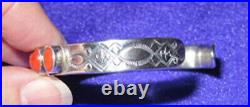 RARE Vintage Designer Signed Leo Feeney Sterling Silver Coral Cuff Bracelet