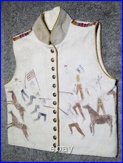 RARE Vintage Double D Ranch Wear Native American LEDGER ART Western Canvas Vest