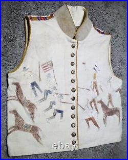 RARE Vintage Double D Ranch Wear Native American LEDGER ART Western Canvas Vest