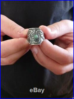 RARE Vintage FRED HARVEY SNAKE RING TURQUOISE CIGAR BAND STERLING RING sz9.5