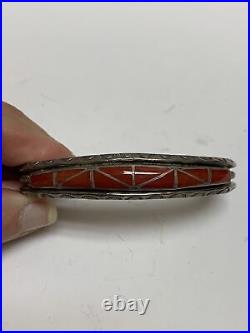RARE Vintage H-L HELEN & LINCOLN ZUNIE Sterling Silver & Coral Inlay Cuff Brcele