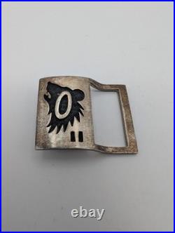 RARE Vintage HOPICRAFT Wayne & Emory Sekaquaptewa Sterling Belt Buckle Wolf Head