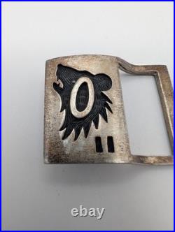 RARE Vintage HOPICRAFT Wayne & Emory Sekaquaptewa Sterling Belt Buckle Wolf Head