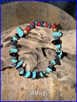 RARE Vintage Handmade Native American Turquoise, Opal, Black Onyx Bracelet