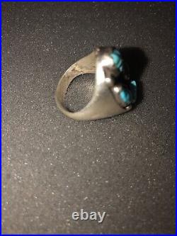 RARE Vintage Handmade Navajo 925 Sterling Silver Heavy Turquoise Cluster Ring