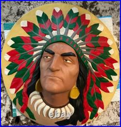 RARE Vintage Large Native American Indian Chief Head Wall Hanging Art 18.5'D