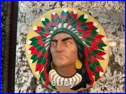 RARE Vintage Large Native American Indian Chief Head Wall Hanging Art 18.5'D