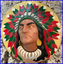 RARE Vintage Large Native American Indian Chief Head Wall Hanging Art 18.5'D