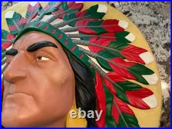 RARE Vintage Large Native American Indian Chief Head Wall Hanging Art 18.5'D