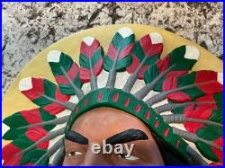 RARE Vintage Large Native American Indian Chief Head Wall Hanging Art 18.5'D