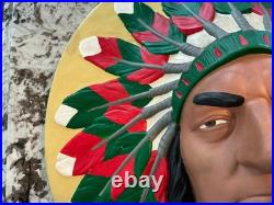 RARE Vintage Large Native American Indian Chief Head Wall Hanging Art 18.5'D