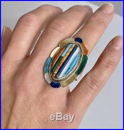 RARE! Vintage NAVAJO Sterling Silver Turquoise Multi Stone Ring Danny Stewart