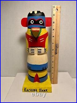 RARE Vintage Native American Hand Crafted Wooden KACHINA MONEY BANK