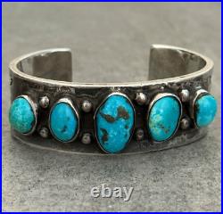 RARE Vintage Native American Navajo DEE MORRIS Turquoise Ingot Silver Bracelet