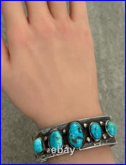 RARE Vintage Native American Navajo DEE MORRIS Turquoise Ingot Silver Bracelet