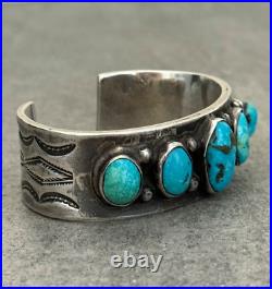 RARE Vintage Native American Navajo DEE MORRIS Turquoise Ingot Silver Bracelet