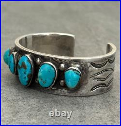RARE Vintage Native American Navajo DEE MORRIS Turquoise Ingot Silver Bracelet