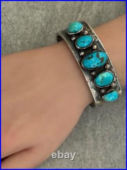 RARE Vintage Native American Navajo DEE MORRIS Turquoise Ingot Silver Bracelet
