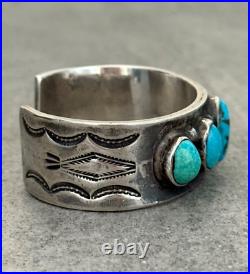 RARE Vintage Native American Navajo DEE MORRIS Turquoise Ingot Silver Bracelet