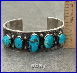 RARE Vintage Native American Navajo DEE MORRIS Turquoise Ingot Silver Bracelet
