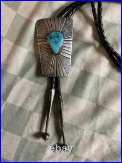 RARE Vintage Native American Navajo Sterling Silver and turquoise Bolo Tie