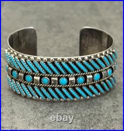 RARE Vintage Native American ZUNI Needlepoint Turquoise 3 ROW Sterling Bracelet