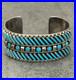 RARE-Vintage-Native-American-ZUNI-Needlepoint-Turquoise-3-ROW-Sterling-Bracelet-01-zb