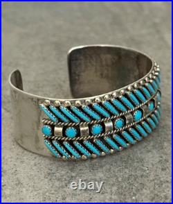 RARE Vintage Native American ZUNI Needlepoint Turquoise 3 ROW Sterling Bracelet