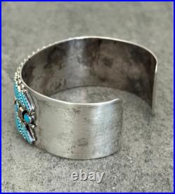 RARE Vintage Native American ZUNI Needlepoint Turquoise 3 ROW Sterling Bracelet