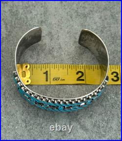 RARE Vintage Native American ZUNI Needlepoint Turquoise 3 ROW Sterling Bracelet