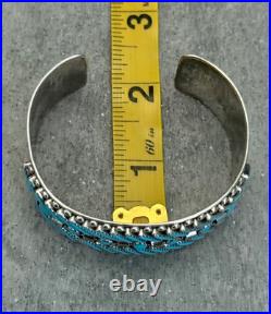 RARE Vintage Native American ZUNI Needlepoint Turquoise 3 ROW Sterling Bracelet
